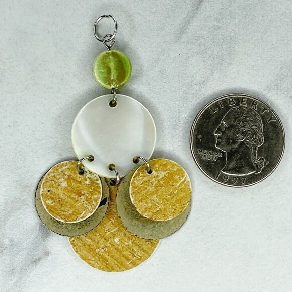 Silver Tone Mother of Pearl Shell Dangle Upcycled Pendant - Picture 1 of 6